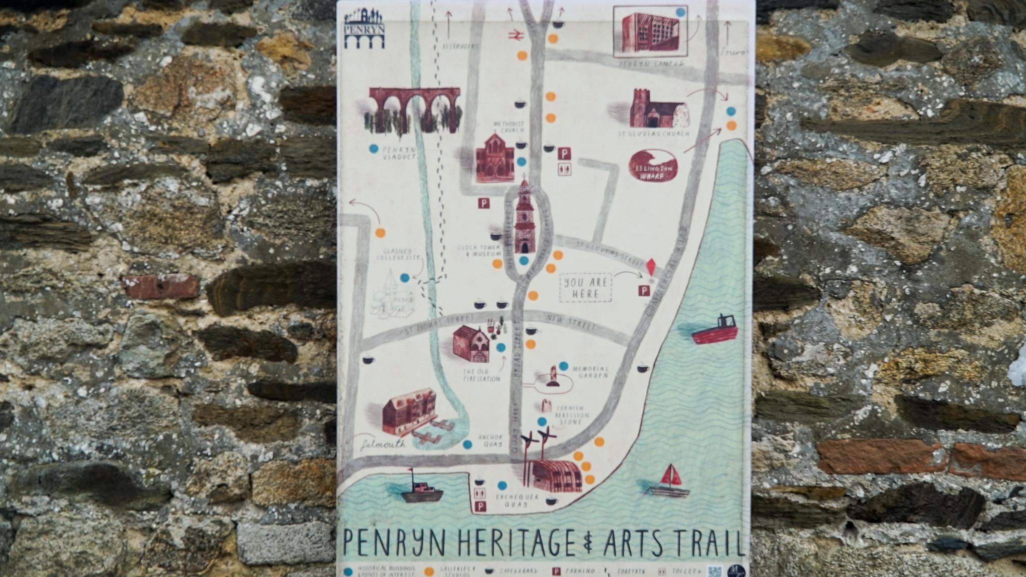 Penryn heritage tour sign and map