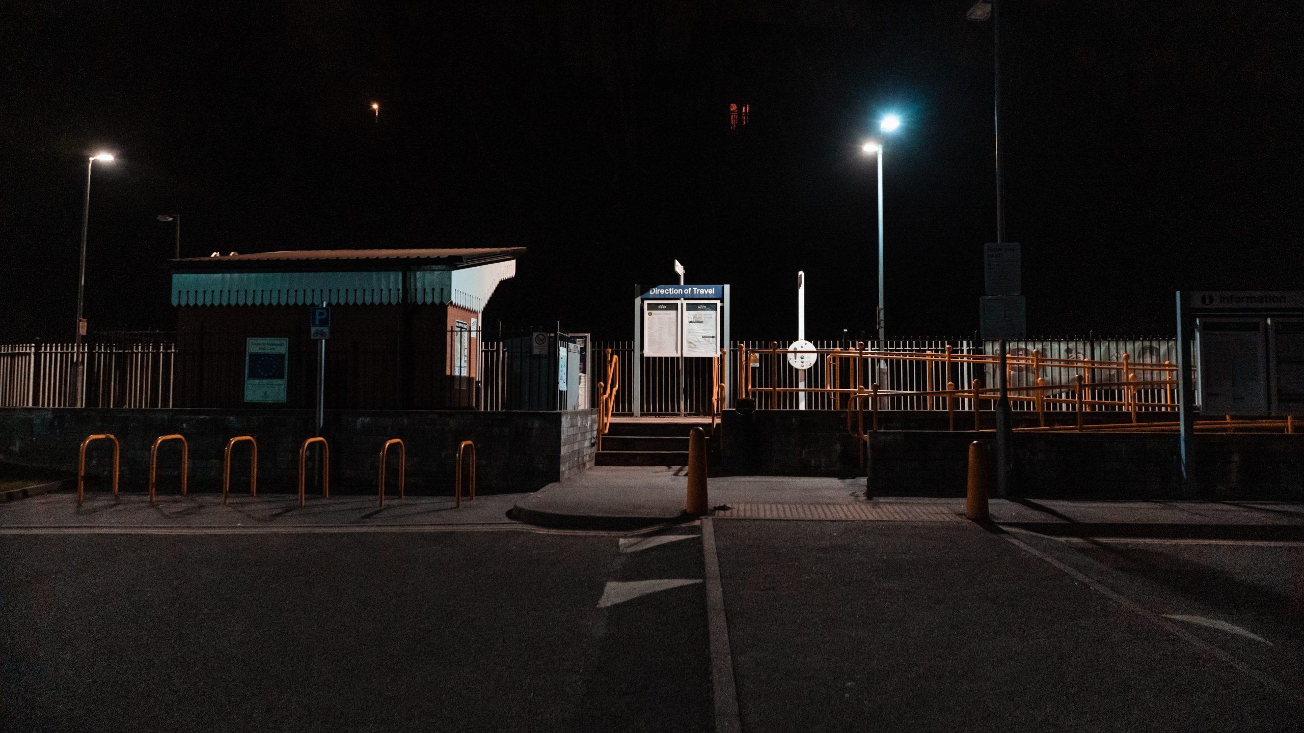 penryn train station at night
