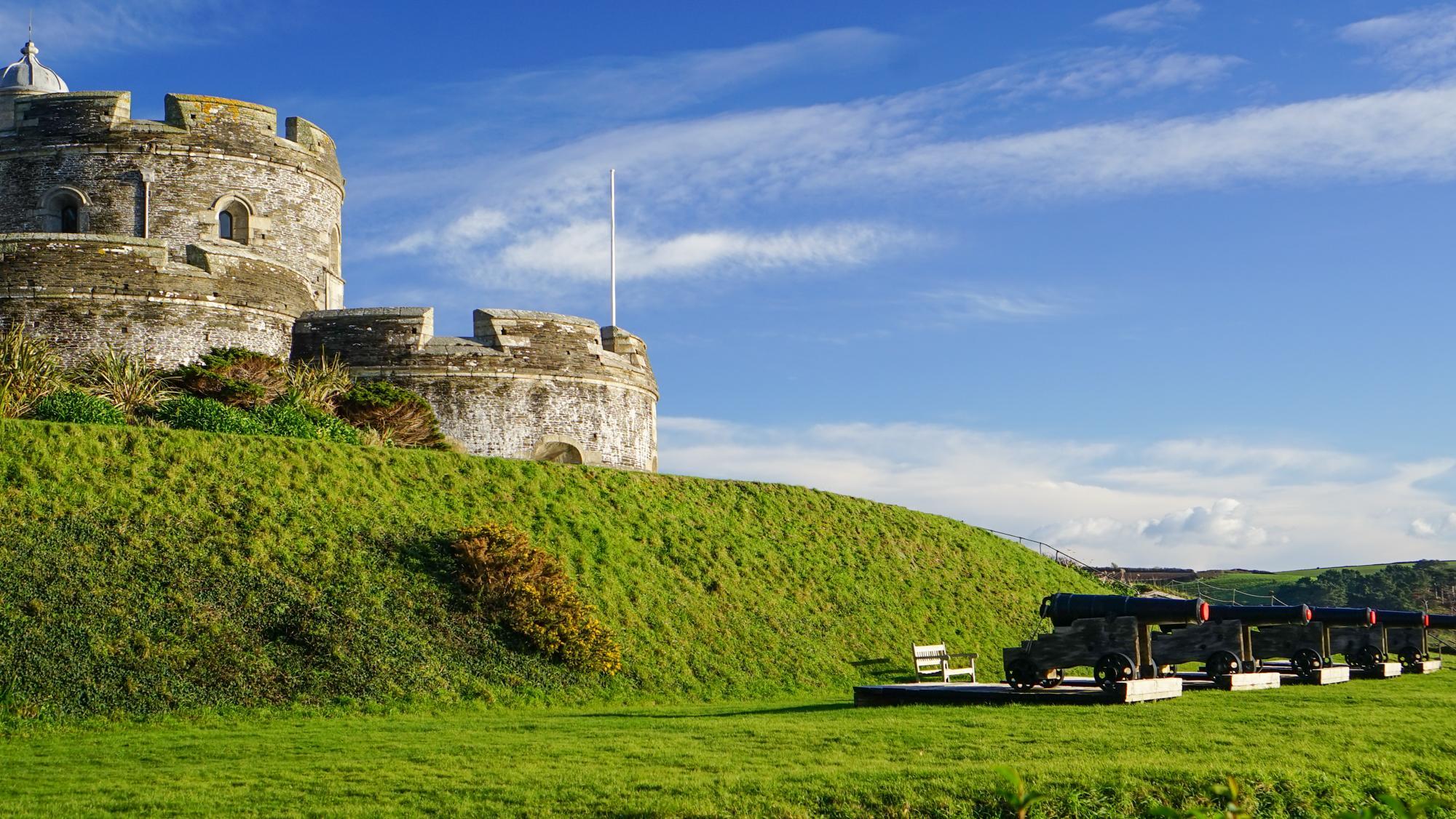 St Mawes Castle defending Cornwall with canons on the lawn