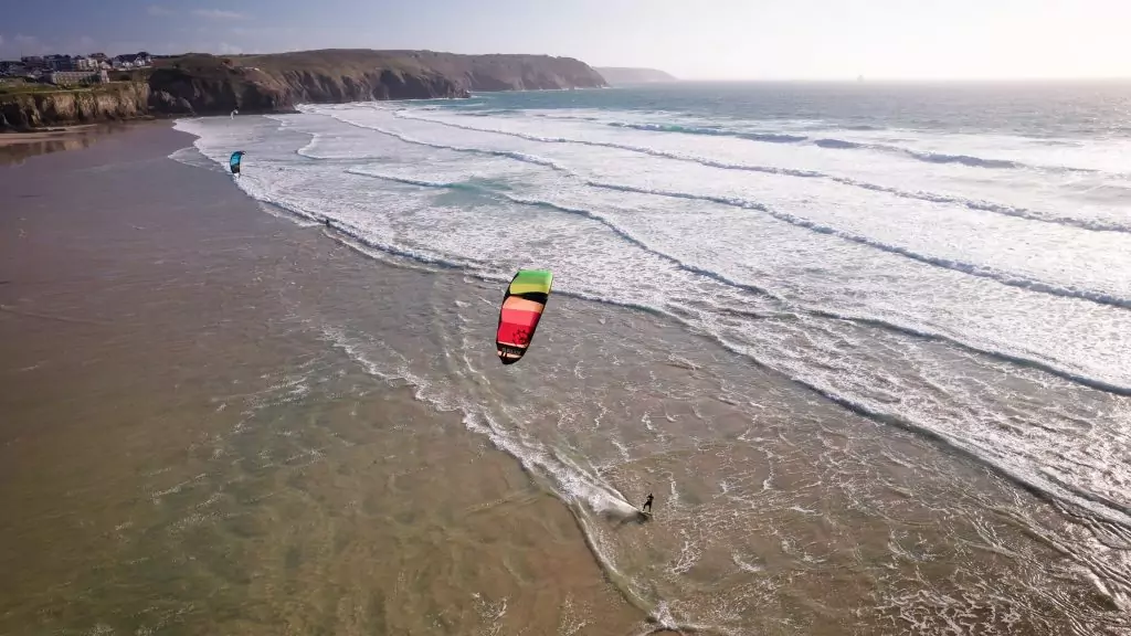 kitesurfing at Perranporth