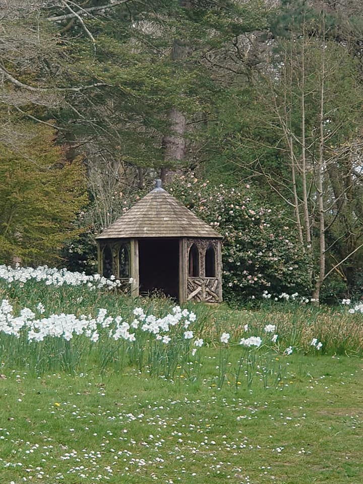 Trengwainton garden's hut surrounded by flowers