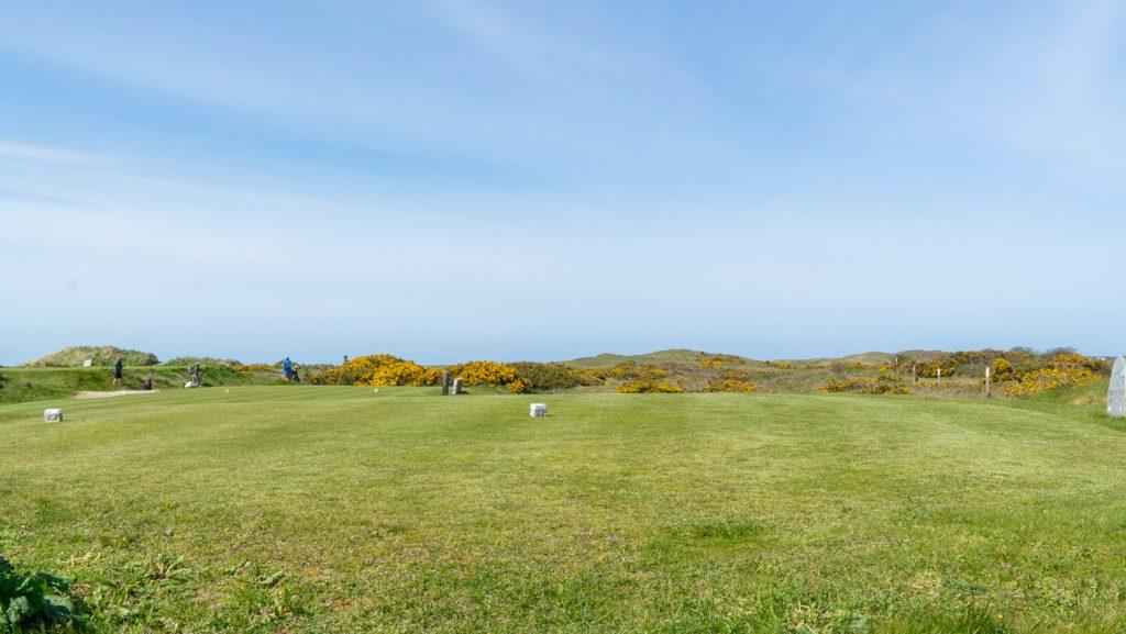 Perranporth golf course with tee box in foreground