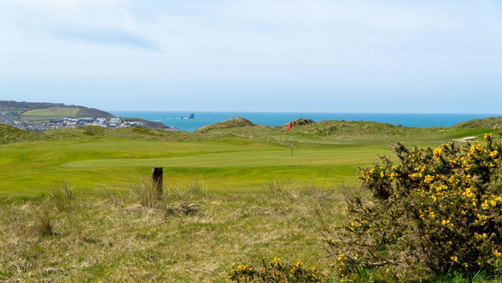 Perranporth golf course with gorse in foreground