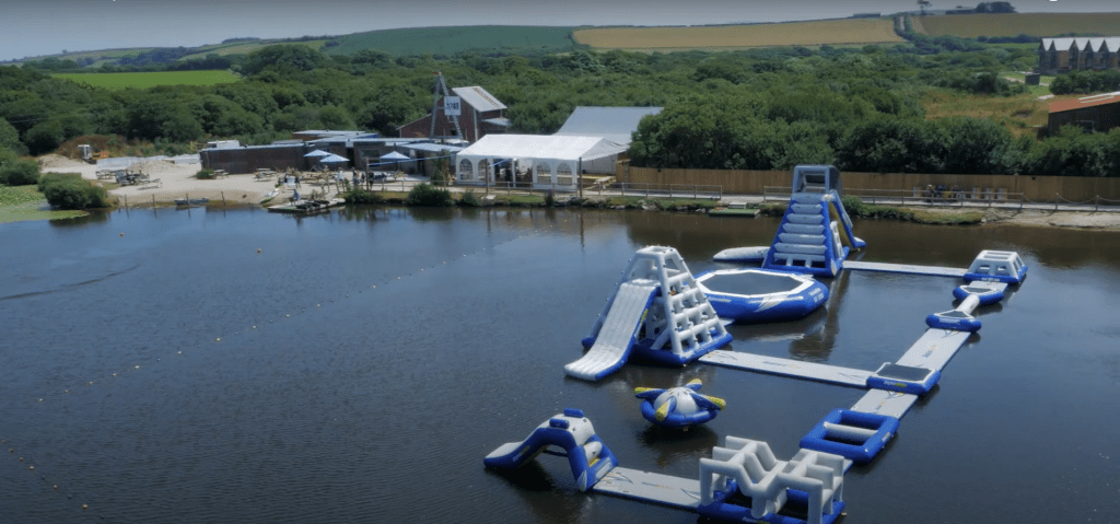 retellack aquapark from above on a drone
